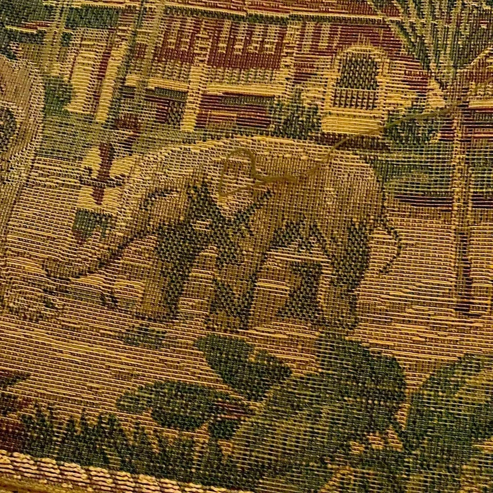 Vintage Chenille Monkeys & Elephants Heavy Tapestry Fabric in Green & Brown